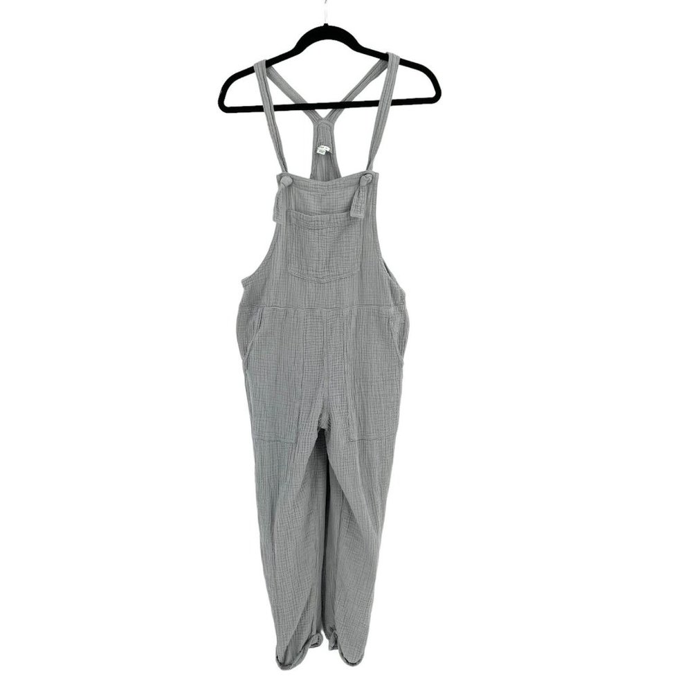 Aerie Gauze Straight Tapered Leg Jumpsuit Overalls Pockets Blue Gray- Size Small